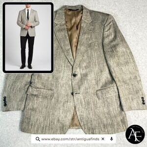 Jos. A. Bank Mens 43R Silk Sport Coat Blazer Tan Black Textured 2-Button Jacket